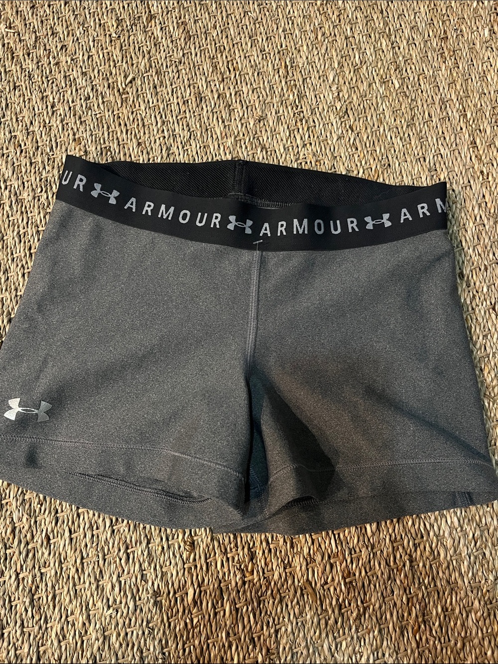Under Armour Women's Dark Gray Athletic Shorts with Black Waistband